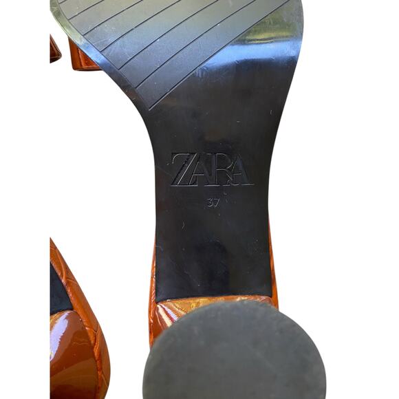 Zara Faux Croc Embossed Mule Sandals EU 37 US 7 Brown Kitten Heel Trendy Y2K - Picture 12 of 13